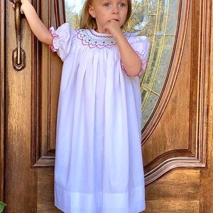 Fall Smocked Dress in White Pique.